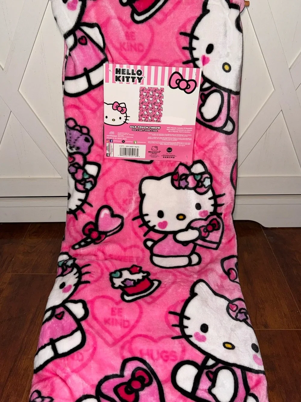 Hello Kitty Pink Conversation Hearts & Cupcakes Plush Throw Blanket